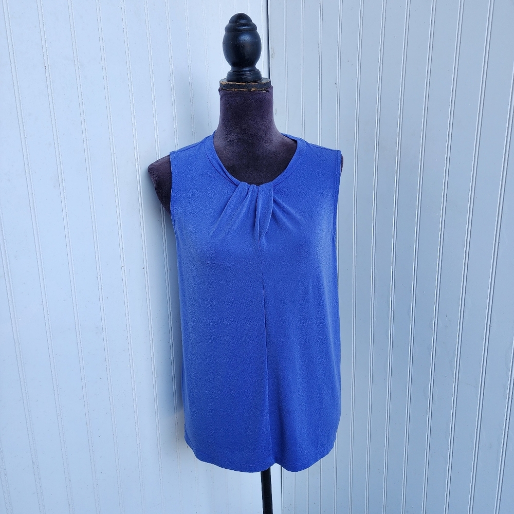 Banana Republic Blue Knotted Round Sleeveless Career Shell Stretch Top Blouse S